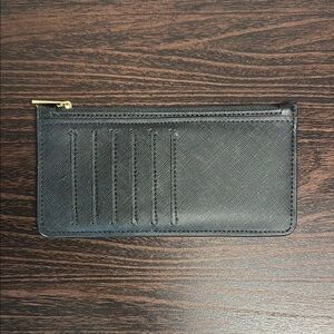 Black Leather Card Holder with Gold Zipper